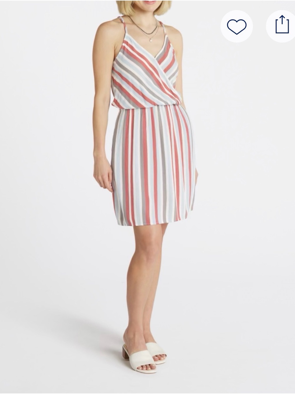 Market & Spruce Striped Surplice Sundress in Coral, Gray & White